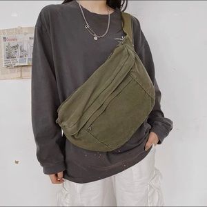 Bum bag Army Green Large Fanny Pack Canvas Crossbody Adjustable Multiple Pockets